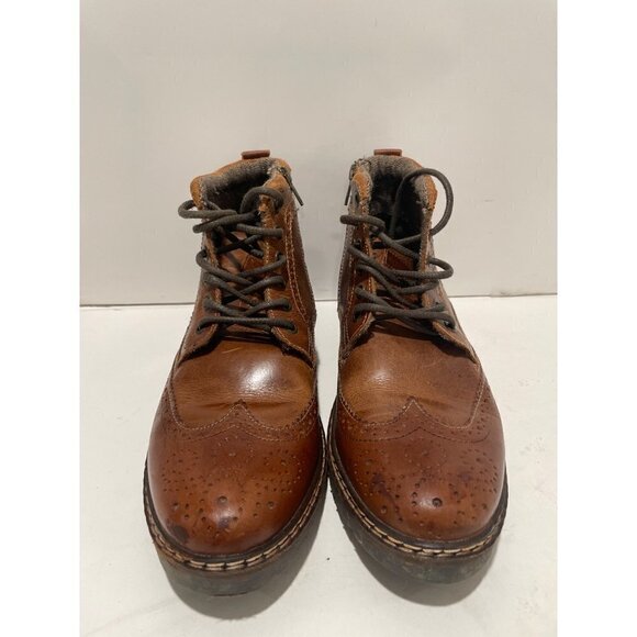 STEVE MADDEN MENS WESTERN CONGNAC LEATHER ANKLE BOOTS BRONW SIZE 9 - Picture 2 of 10